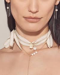 Silks + Pearls 🤍 Add feminine texture this season with playful silk with  pearl + diamond charms. Wear as a choker, tie a bow