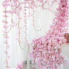 1 8m Artificial Flower Cherry Blossom Wedding Garland Vine Hanging Decor Home Fashion Home Garden H Hanging Garland Cherry Blossom Wedding Hanging Vines