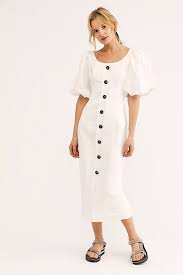 Gaia Fitted Midi Dress Fitted Midi Dress Midi Dress Puff Sleeve Midi Dresses