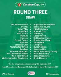 The fourth round of the carabao cup begins on tuesday as tottenham host chelsea and comes to an end on thursday when arsenal travel to liverpool. Round Three Tv Selections News Efl Official Website