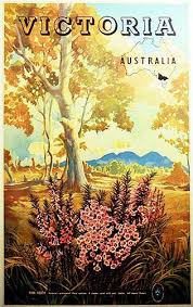 By Vernon Jones Victoria Australia Pink Heath 1950s Colour Process Lithograph Linen Backed Text Posters Australia Retro Travel Poster Australian Vintage