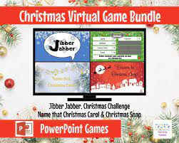 This assortment of kids christmas party games are perfect for family gatherings but work equally as well in larger group situations such as classrooms, cubs, beavers or brownie parties. Virtual Game Christmas Bundle Zoom Game Powerpoint Game Etsy Christmas Games Powerpoint Games Christmas Challenge