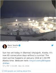 That's a period of 67 days of total darkness. A Town In Alaska Lives In Complete Darkness Every Year For 65 Days Bored Panda
