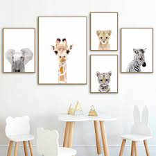 Giraffe Elephant Lion Tiger Zebra Nursery Wall Art Canvas Painting Nordic Posters And Prints Wall Pictures Baby Kids Room Decor Kids Room Wall Art Kid Room Decor Wall Art Canvas Painting