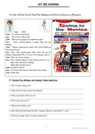 at the cinema english esl worksheets for distance learning and physical classrooms