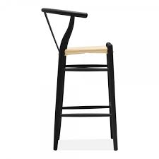 Natural Weave Black Wood Wishbone Bar Stool 75cm Designer Stools Made of black quilted vinyl upholstery with foam padding.