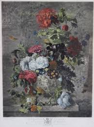 Original Mezzotint Antique Print 18th Century Flowers Still Life