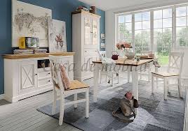 Suchen sie für ihr esszimmer stühle aus, die aus naturbelassenen hölzern gefertigt sind und die typische wärme dieses stils ausstrahlen. Esszimmer 7teilig Flair Kiefer 2farbig Weiss Eichefarben Casade Mobila
