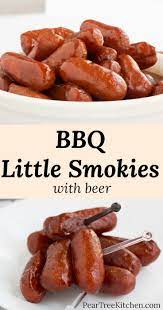 Bbq Little Smokies Recipe Addictive Appetizer Made With 4 Simple Ingredients Mini Smoked Sausages Little Smokies Recipes Beer Sausage Recipe Smokies Recipe