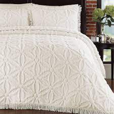 Get 5% in rewards with club o! Queen Cotton Chenille Bedspread With Flower Of Life Pattern And Fringe Edge In Ivory Fastfurnishings Com