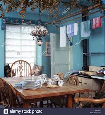 interiors kitchen turquoise lighting