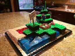 Birthday Cake Rice Krispie Treats Walmart Minecraft Cake With Jello Water Lava Rice Krispie Treats Sand And Fondant Figurines The Pigs Are Minecraft Birthday Cake Minecraft Cake Diy Minecraft Cake