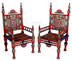 Luxuriose Orientalische Handbemalte Hochzeit Lackware Punjabi Stuhl Pakistan Indien Traditional Chairs Pakistani Furniture Wood Sofa Table