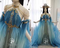 Ocean Goddess Gown By Firefly Path On Deviantart In 2020 Fantasy Gowns Fantasy Dress Goddess Dress