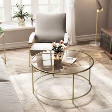 Modern coffee table glass living room with lower shelf storage small round black. Vasagle Round Coffee Table Glass Table With Golden Steel Frame Living Room Table Sofa Table Robust Tempered Glass Stable Decorative Gold Lgt21g
