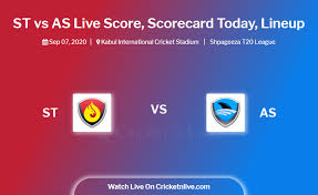 Check spelling or type a new query. St Vs As Live Score Shpageeza T20 League St Vs As Scorecard Today St Vs As Lineup Cricketnlive