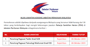 Jawatan kosong perbadanan tabung pembangunan kemahiran (ptpk) 2020. Jawatan Kosong Di Jabatan Perikanan Malaysia Pekerja Sambilan Harian Psh Ejawatankini Com