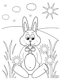 This is a printable coloring page and the outline is in bold black, while the whiskers and other body shapes are in thinner lines. Bunny Rabbit Coloring Pages