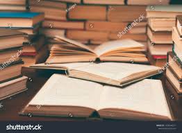 Old Book In Library With Open Textbook Stack Piles Of Literature Text Archive On Reading Desk In School Study Class Room Background Fo Textbook Books Learning