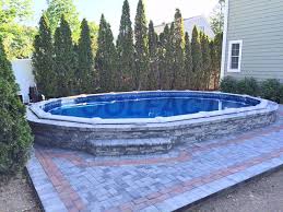 Above Ground Pool Installation Photos The Pool Factory Backyard Pool Landscaping In Ground Pools Backyard Pool