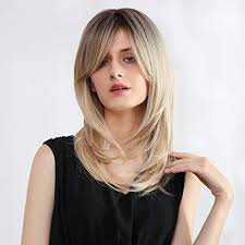 10 best mid length hairstyles with bangs to find your new self. Forcuteu Ombre Blonde Wig With Bangs Synthetic Long Straight Wigs For Women Brown Roots Blonde Hair Layered Shoulder Length Hairstyle Fiber Highlight Multicolor Wigs Ombre Blonde Buy Online In Maldives At Maldives Desertcart Com Productid