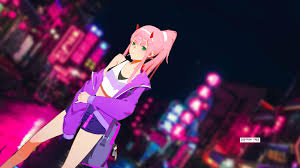 Darling in the franxx, zero two x hiro, romance, couple, profile view. Darling In The Franxx Zero Two With Background Of Purple Lights During Nighttime Hd Anime Wallpaper A Wallpaper Wallpapers Printed