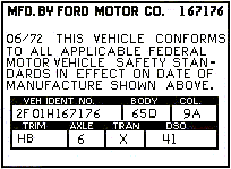 1972 Mustang Vin Dataplate Codes