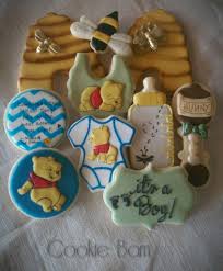 Winne The Pooh Baby Shower Cookies Disney Baby Shower Baby Bear Baby Shower Baby Shower Cookies