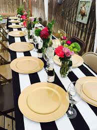 Kate Spade Inspired Party Decor Black And White Stripes Gold And Bright Flowers Brunch Party Decorations White Party Decorations Black Party Decorations