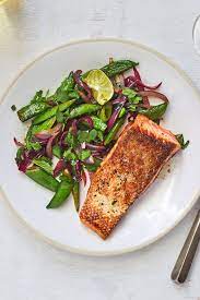 Spiced Salmon With Sugar Snap Peas And Red Onion Recipe Recipe In 2021 Salmon Spices Recipes Red Onion Recipes