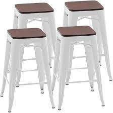 Industrial wood and metal counter stools. Williston Forge Metal Bar Stools Set Of 4 Industrial Backless Counter Height Barstools Kitchen Patio Stool Stackable With Wooden Seat Wayfair