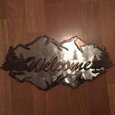 2d Reflecting Mountains Metal Sign Last Name Metal Art Home Etsy Metal Welcome Sign Metal Signs Metal Tree Wall Art