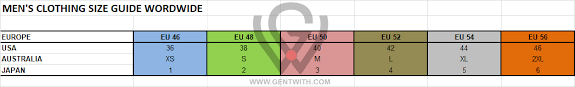 gentwith size charts gentwith