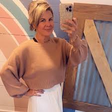 Hyfve Oversized Drop Shoulder Cropped Knit Sweater Large Pinkish 💗