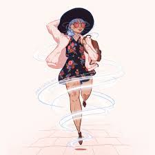 Magical Teleporting Fashionable World Traveler Girl Cute Wall Art Procreate App Digital Illustration With Floppy Hat Floral Romper Pink Jacket Boots And B