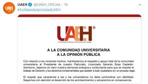 La uaeh es la universidad más antigua del estado de hidalgo. Uaeh Manifiesta Apoyo A Sosa Castelan Estados La Jornada