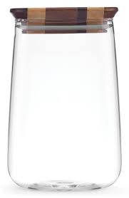 White opaque canisters are made from high density polyethylene and molded white in color. Dansk Signy Large Glass Striped Acacia Wood Canister