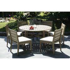 Weathered Gray Eucalyptus Wood Patio Dining Set Round Glades Patio Dining Set Wood Patio Table Outdoor Patio Table