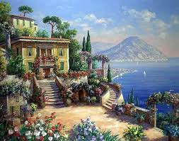 Bob Pejman Mountain Hill Villa Overlooking The Sea Landscape Paintings Landscape Art Painting
