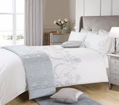 This gray and white bedroom, designed by emily henderson, is the epitome of understated elegance. White Grey Silver Colour Stylish Embroidered Duvet Cover Luxury Beautiful Bedding