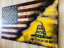 On a field of yellow, a rattlesnake is coiled on a patch of green. 10 Best Gadsden Ideas Dont Tread On Me Gadsden American Flag