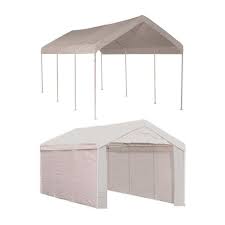 Shelterlogic 10 Ft W X 20 Ft D Max Ap 2 In 1 8 Leg Canopy In White With Enclosure Kit Steel Frame And Twist Tie Tensions 23529 The Home Depot In 2020 White Canopy Canopy Backyard Shade