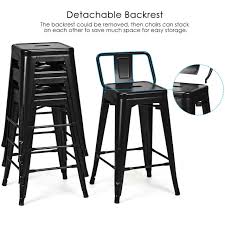 24 Set Of 4 Low Back Metal Counter Stool Stools Black In 2020 Metal Counter Stools Counter Stools Vintage Bar Stools