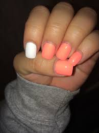 With the peach nail polish, create a frame by following the shape of the top of the triangle as shown. Square Short Peach Acrylic Nails Novocom Top