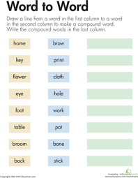 Compound Words Word To Word Worksheet Education Com Compound Words Compound Words Worksheets Compound Words Activities