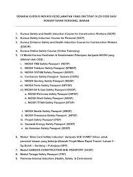 Occupational safety and health administrationexternal icon. Senarai Kursus Keselamatan