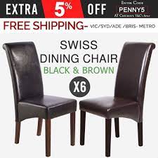 6x Dining Chair Faux Leather Black Brown High Curved Back Rest Wooden Leg Swiss Cheap Dining Chairs Dining Chairs Dining Room Chairs Modern