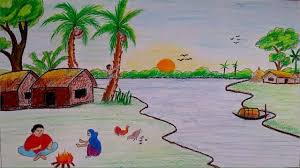 How To Draw A Village Scenery With Winter Season Step By Step Very Easy Youtube Drawings Village Drawing Winter Pictures