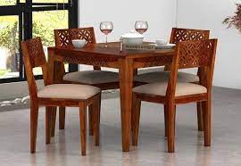 Kealive dining chair for kitchen dining room set of 4 mid century modern side chairs with golden metal legs, velvet fabric and soft upholstered seat (pink) 4.8 out of 5 stars 401. Cambrey 4 Seater Cushioned Dining Set Honey Finish 4 Seater Dining Table Dining Table Latest Dining Table Designs