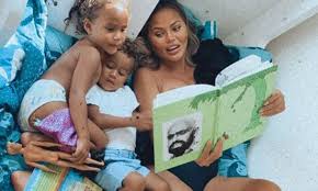 The celebrity couple's son was born last may. Chrissy Teigen Looks Stunning As Usual As She Reads The Giving Tree To Her Kids Luna And Miles Daily Mail Online